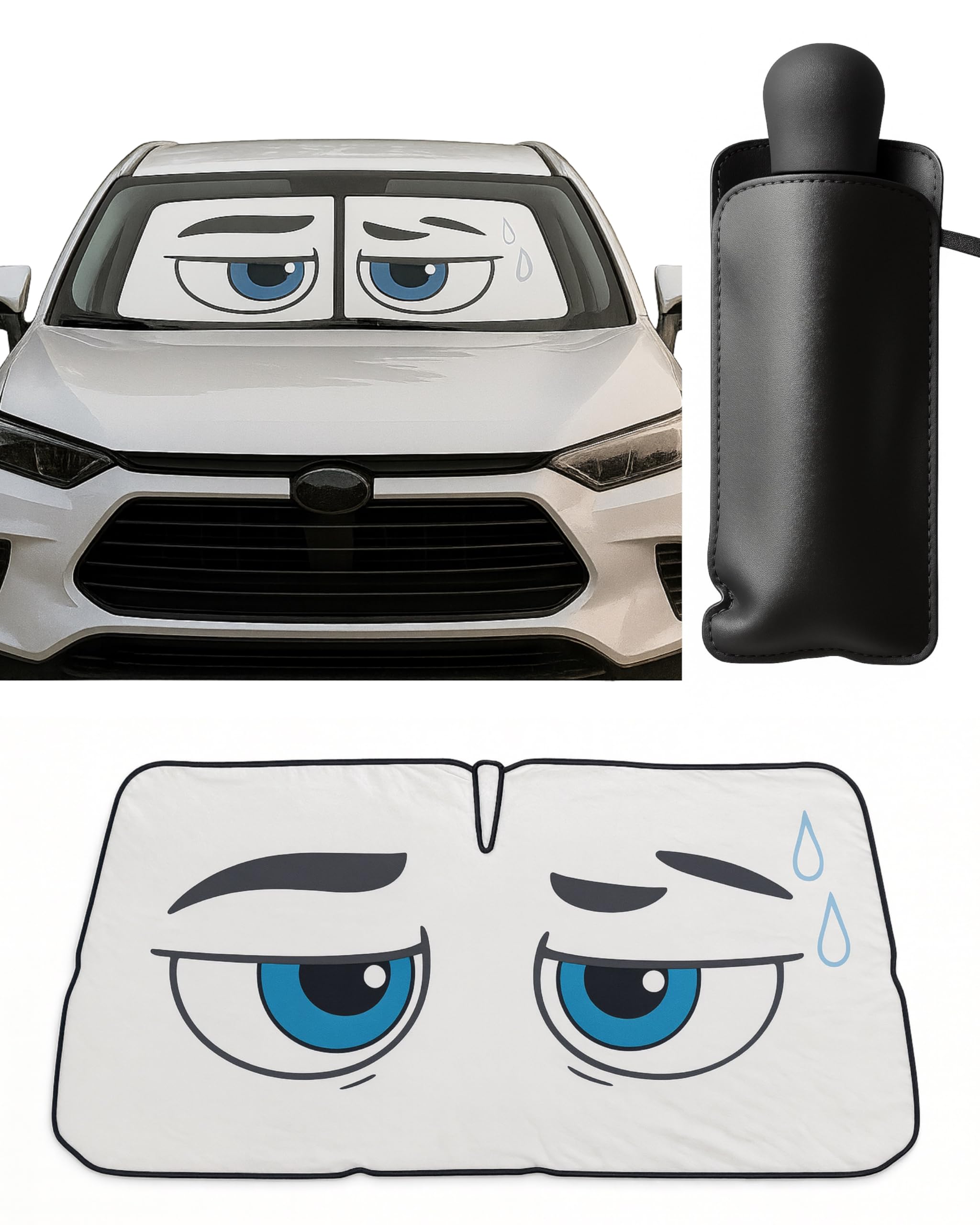 ApexGear Windshield Sun Shade Umbrella – Foldable Retractable Cover for Car Front Window – Compact UV Blocker – Heat Reflective Sunshield – Interior Cooling Protection (Large (56 x 31 in))