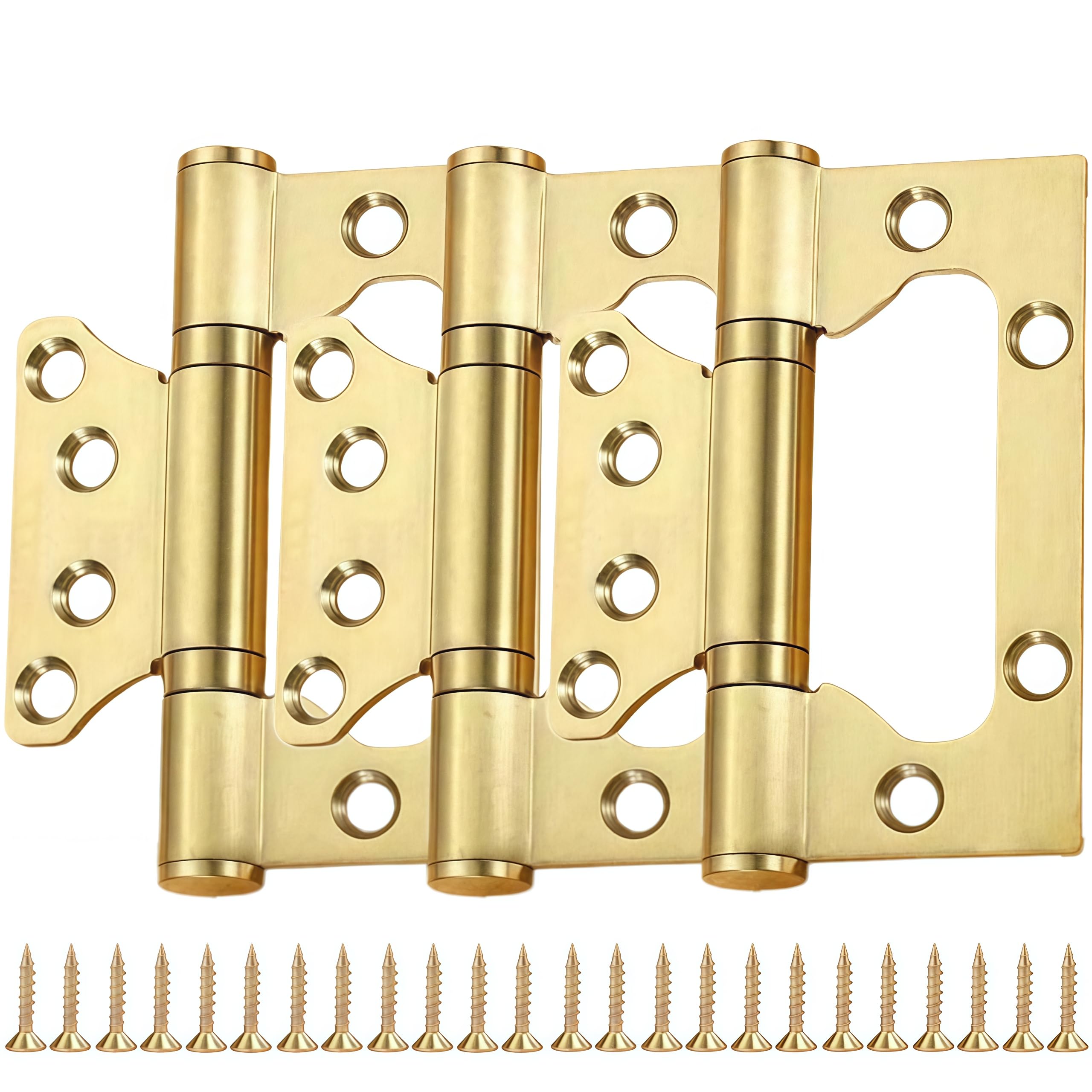 Vbnexyr Gold Folding Hinge 3 Pack Stainless Steel 360 Degree Rotating Mother And Child Hinges No Slotting Required For Wooden Doors With Screws 5.25 Inches