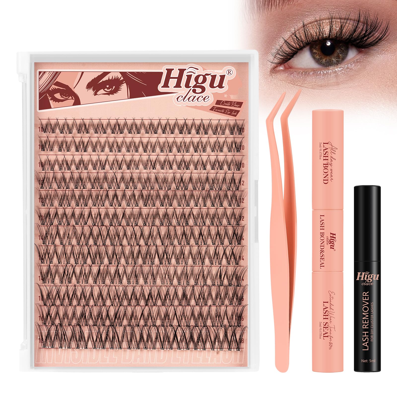 Wispy-Cluster-Lashes Kit 10-18mm, Higu clace Natural Lashes Cluster Kit D curl