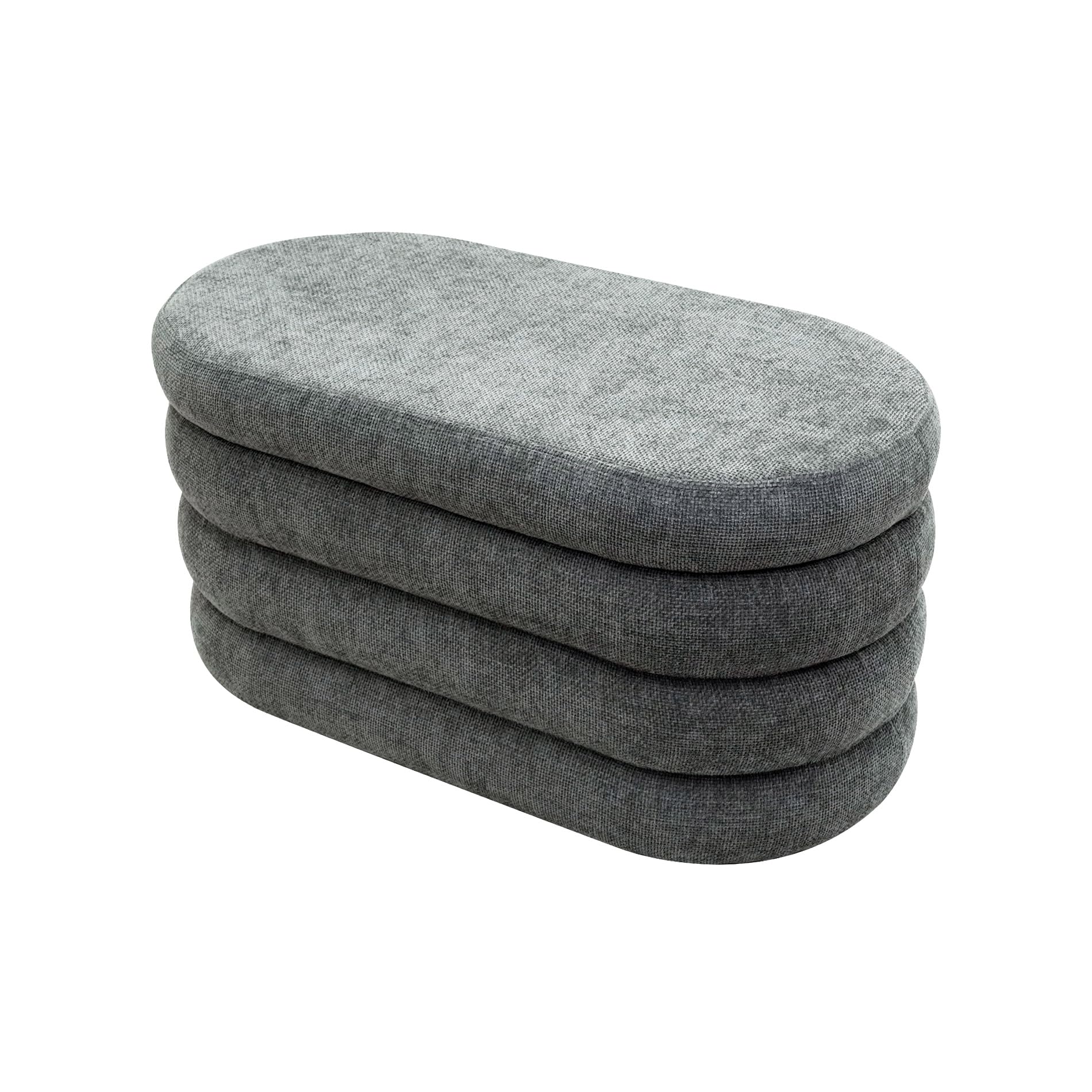 Rebecca Mobili Pouf Largo Contenedor, Pouf Banco Baúl, Gris, Tela de Poliéster MDF, Acolchado, Ovalado, con Tapa - Medidas AxAnxFon: 38 x 76 x 38 cm - Art. RE7057