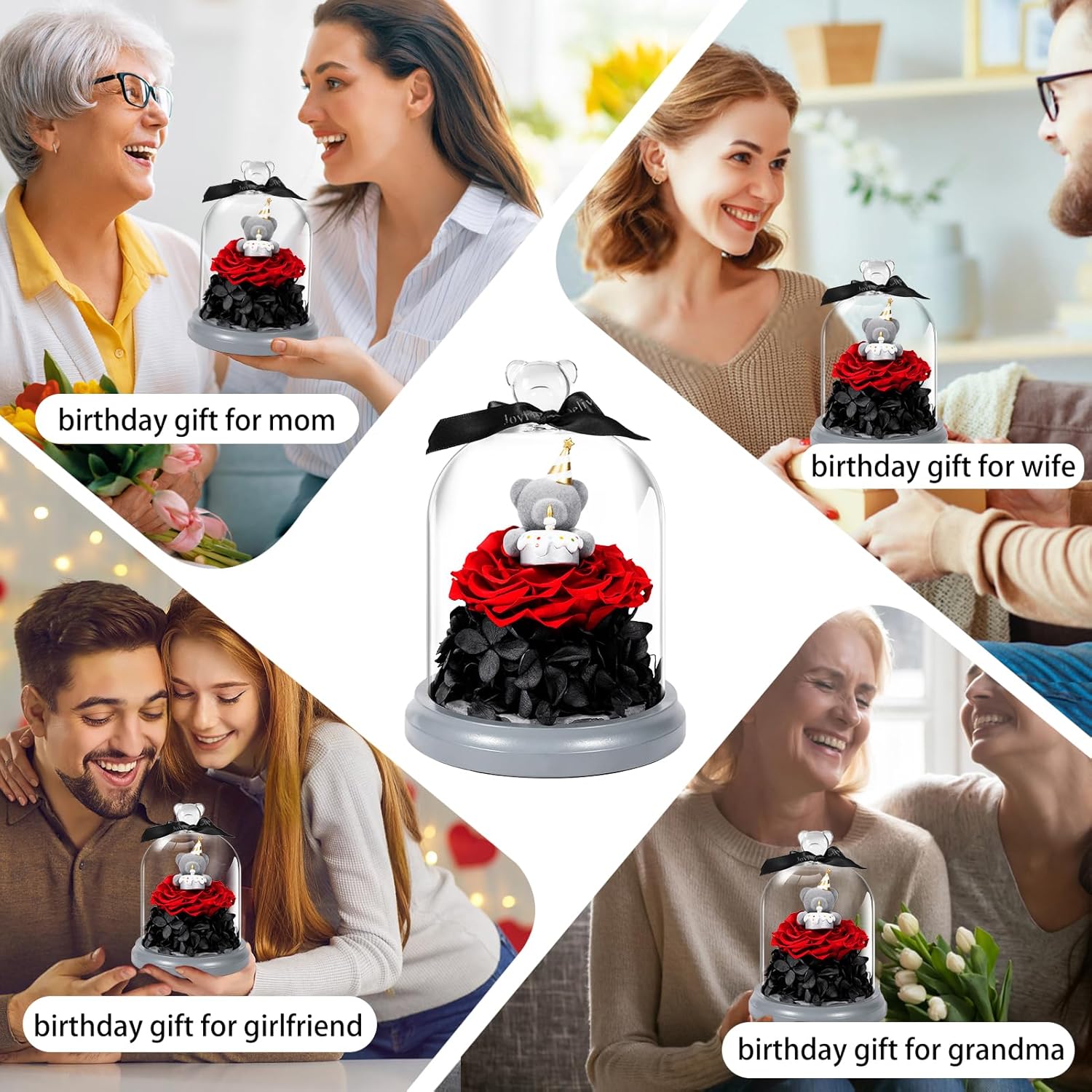 JoyFlower Preserved Flower Birthday Gift for Women, Red Preserved Rose Bear in Glass Birthday Gifts for Girlfriend, Eternal Flower Teddy Bear Gifts for Wife Mom Her Grandma Daughter Sister on Birthday - Image 7