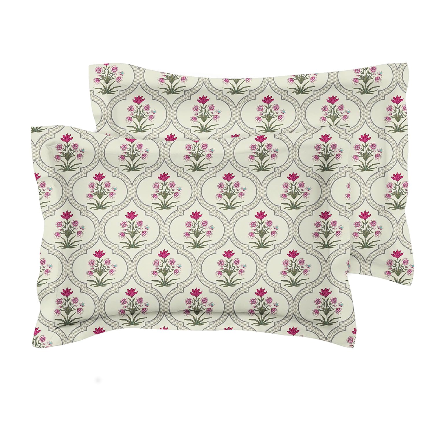 BSB HOME® 220 TC Premium Cotton Printed Pillow Covers | Ultrasoft Breathable Envelope Closure| Pack of 2 Pillow Covers King Size (White & Pink Flower, 20 x 30 Inches)