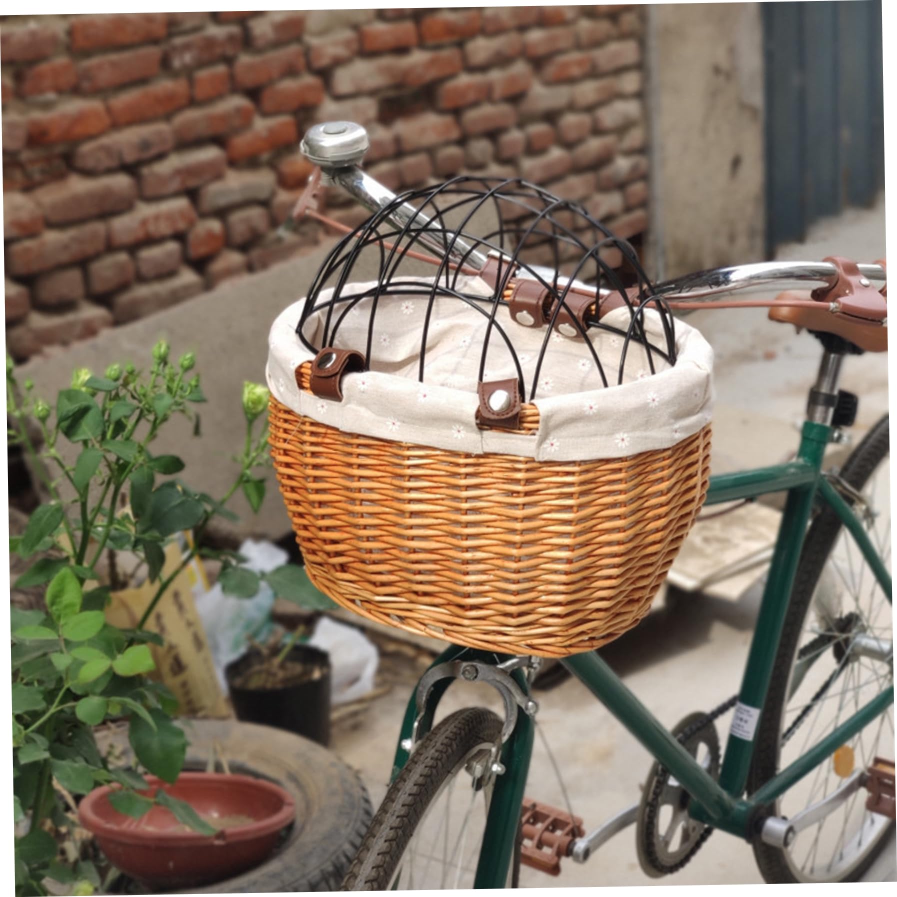 Cesta de Mimbre Segura para Bicicleta de Perro, 12x10x8 Pulgadas, con Cubierta, Soporte para Bicicleta, transportador de Mascotas para Perros pequeños y Gatos, Cesta de Almacenamiento