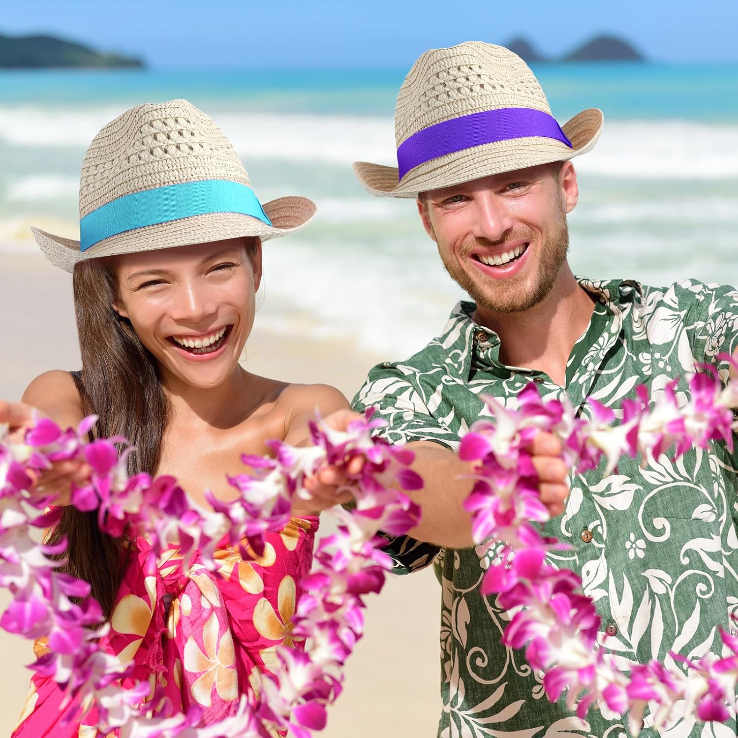 Wesiti 12 Pcs Straw Panama Hats for Men Women with Colorful Band, Fedora Sombrero Hats for Cinco De Mayo Summer Pool Beach Party