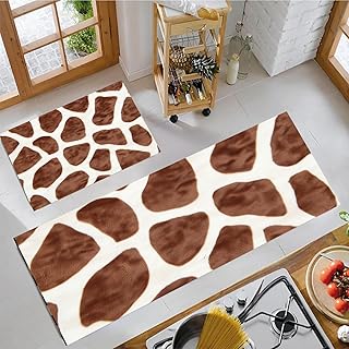 GDJSMIN Juego De 2 Alfombras Antideslizantes Y Felpudos De Cocina, Manchas Marrones Alfombras Antifatiga Duraderas, Felpudos Lavables para Cocina, Comedor,Salón，50×80Cm+50×120Cm