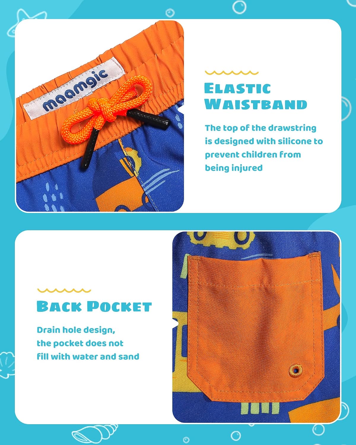 maamgic Boys Swim Trunks with Compression Liner Toddler Stretch Swim Shorts thumbnail