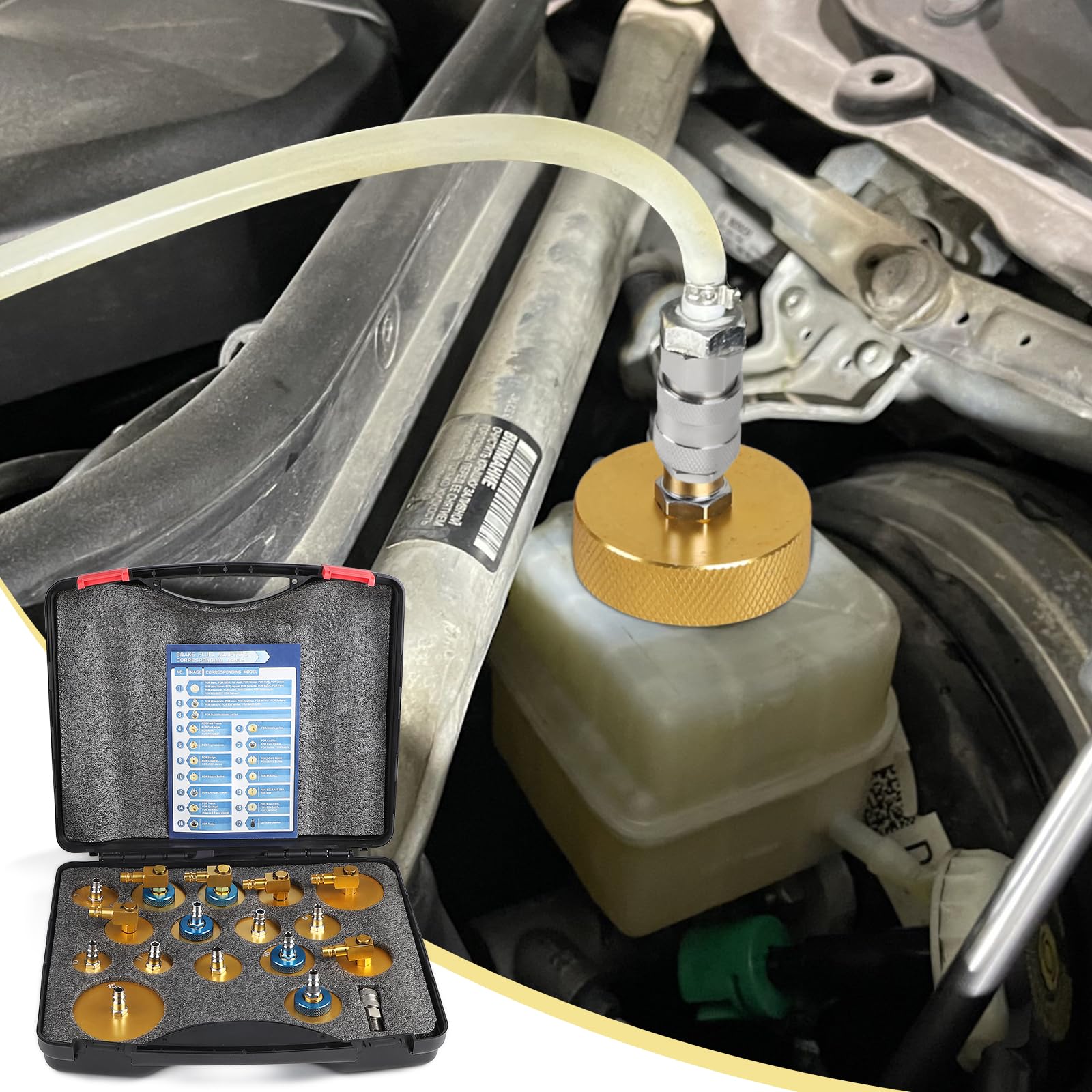 efuturetime Kit 17 Pezzi Adattatori per Spurgo Freni, Apparecchiatura con Connessione Rapida per Cambio Liquido, Universale per la Maggior Parte dei Veicoli