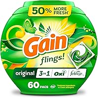 Vista 1 de Gain Flings - Cápsulas de detergente para ropa, 60 unidades, aroma original, con defensa contra olores, cápsulas concentradas de jabón
