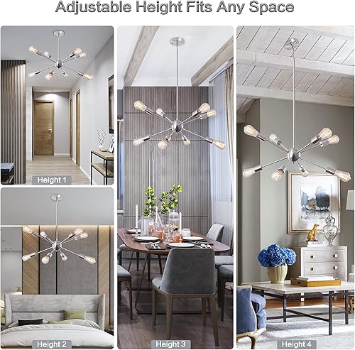 Miniatura 5 de ETONIMERR Sputnik - Lámpara de araña de 8 luces, moderna de montaje semiempotrado, lámpara de techo de mediados de siglo, lámpara ajustable de