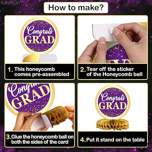 Miniatura 6 de KatchOn, Centros de mesa de graduación morados para mesas 2023  Paquete de 9  Centros de mesa de graduación de panal para decoraciones de graduación