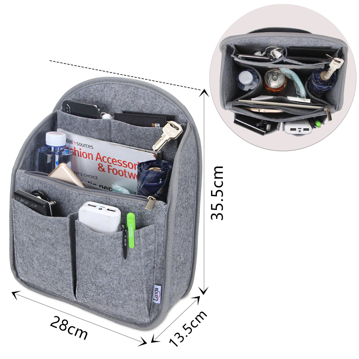 Amazon.co.jp: Luxja リュック用バッグインバッグ フェルト a4 縦 自立