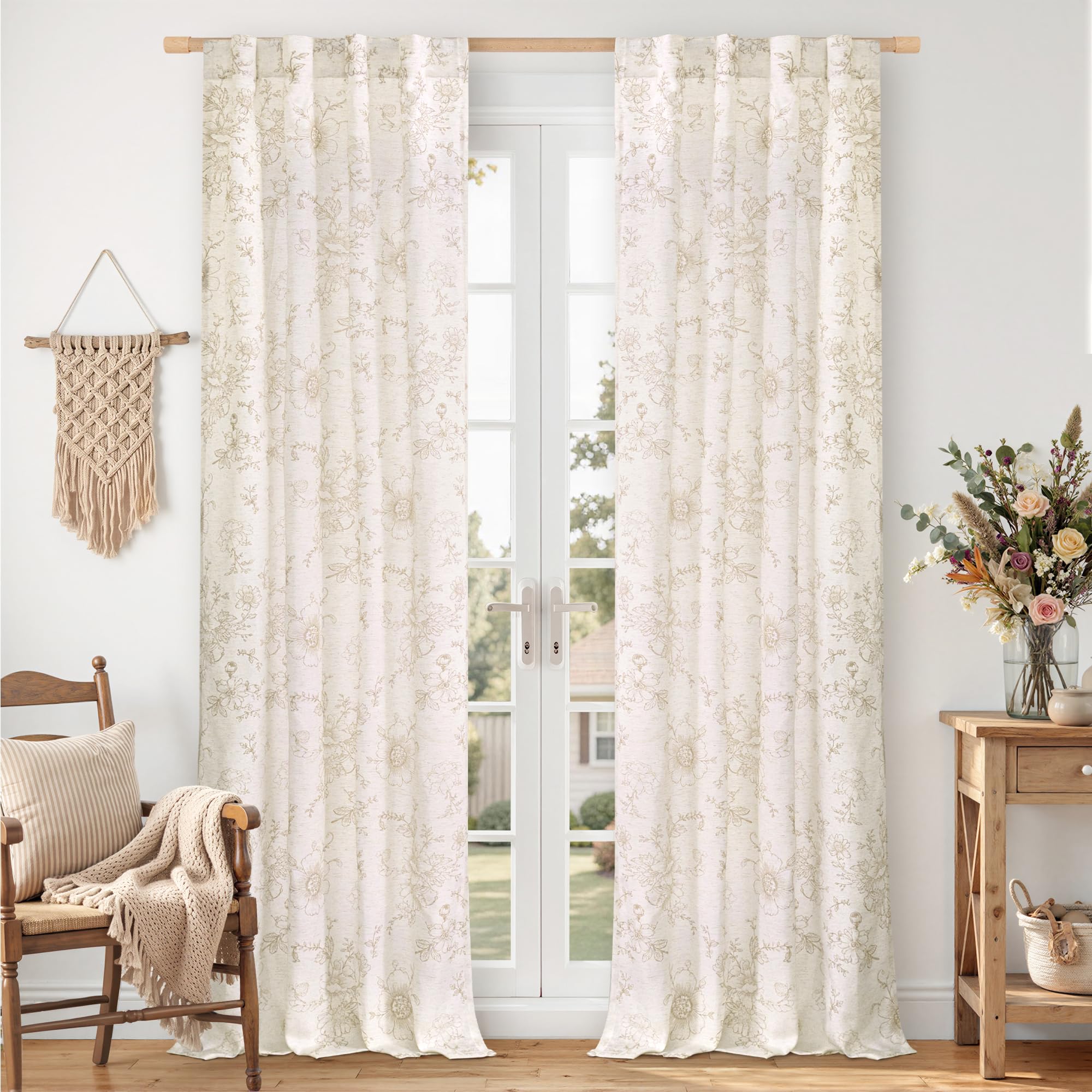 Vintage Floral Linen Curtains - 84 Inch Panels -16