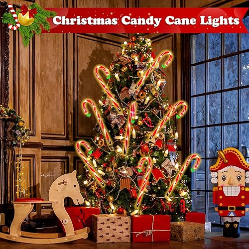 Miniatura 2 de Paquete de 12 luces de bastón de caramelo de Navidad, luces solares para caminos al aire libre con hojas de acebo, decoraciones de Navidad,