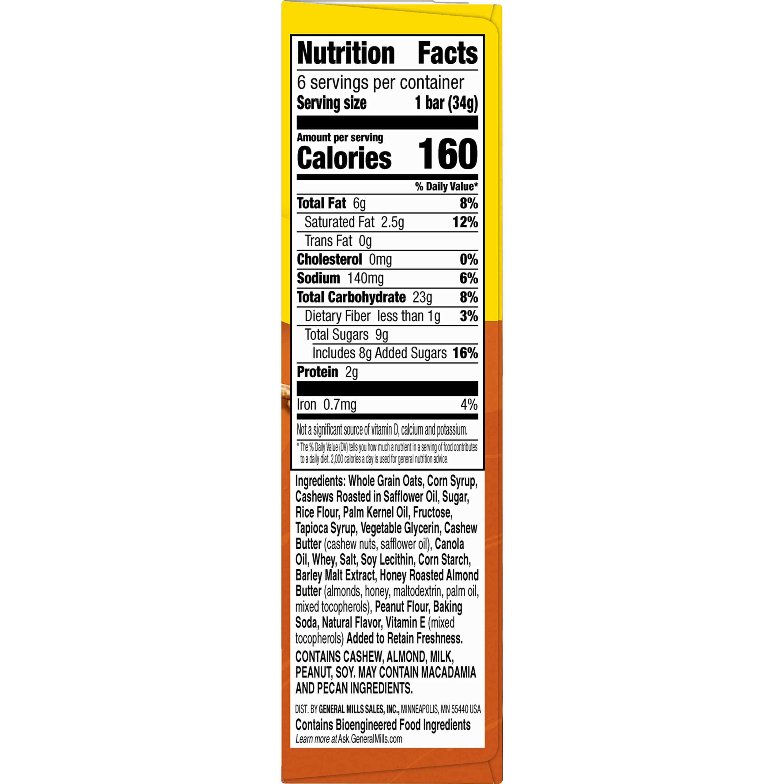Nature Valley Sweet & Salty Nut Granola Bars, Cashew, 6 - 1.2 Ounce Bars (Pack of 6)