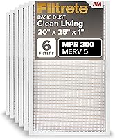 Filtrete 20x25x1 MPR 300 MERV 5 Furnace Air Filters, 6-Pack - Electrostatic Pleated AC Filters for Cleaner Home Air