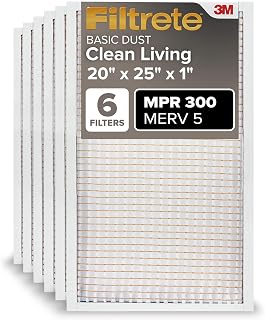 Filtrete 20x25x1 MPR 300 MERV 5 Furnace Air Filters, 6-Pack - Electrostatic Pleated AC Filters for Cleaner Home Air