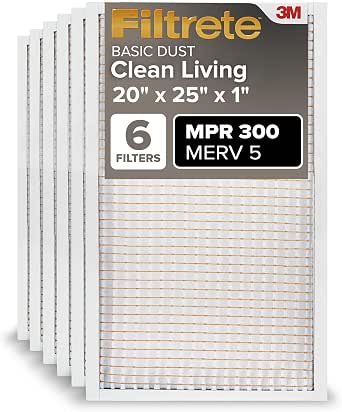 Filtrete 20x25x1 MERV 5 Air Filter, 6-Pack