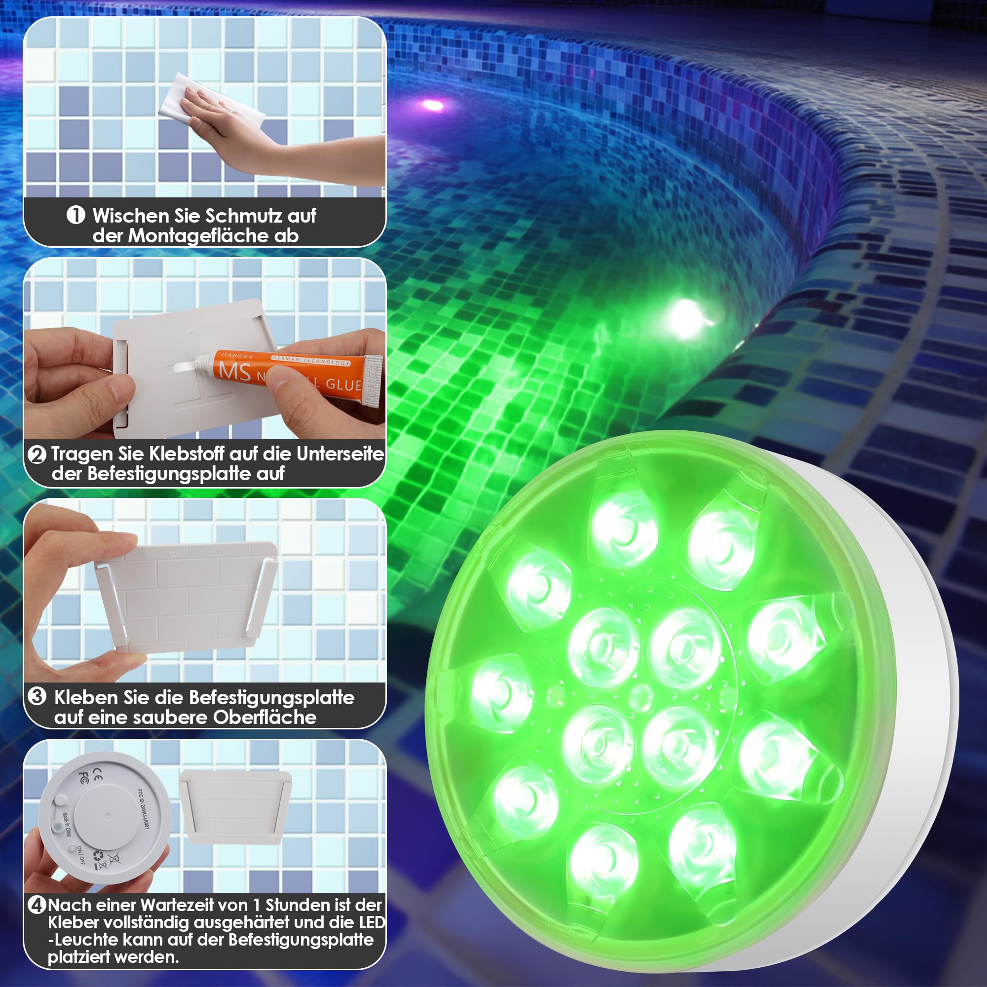 2 Stück LED Poolbeleuchtung Unterwasser Wiederaufladbare, Unterwasser Licht mit Fernbedienung, IP68 Wasserdichte Teichbeleuchtung, Für Pool, Springbrunnen, Teiche, Aquarien, Hochzeiten, 16 Farben