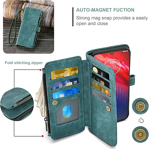 Miniatura 5 de Asuwish Funda de teléfono para Moto Z4Moto Z 4 PlayMotoZ4 Force Wallet Cover y protector de pantalla de vidrio templado con tapa para tarjeta de