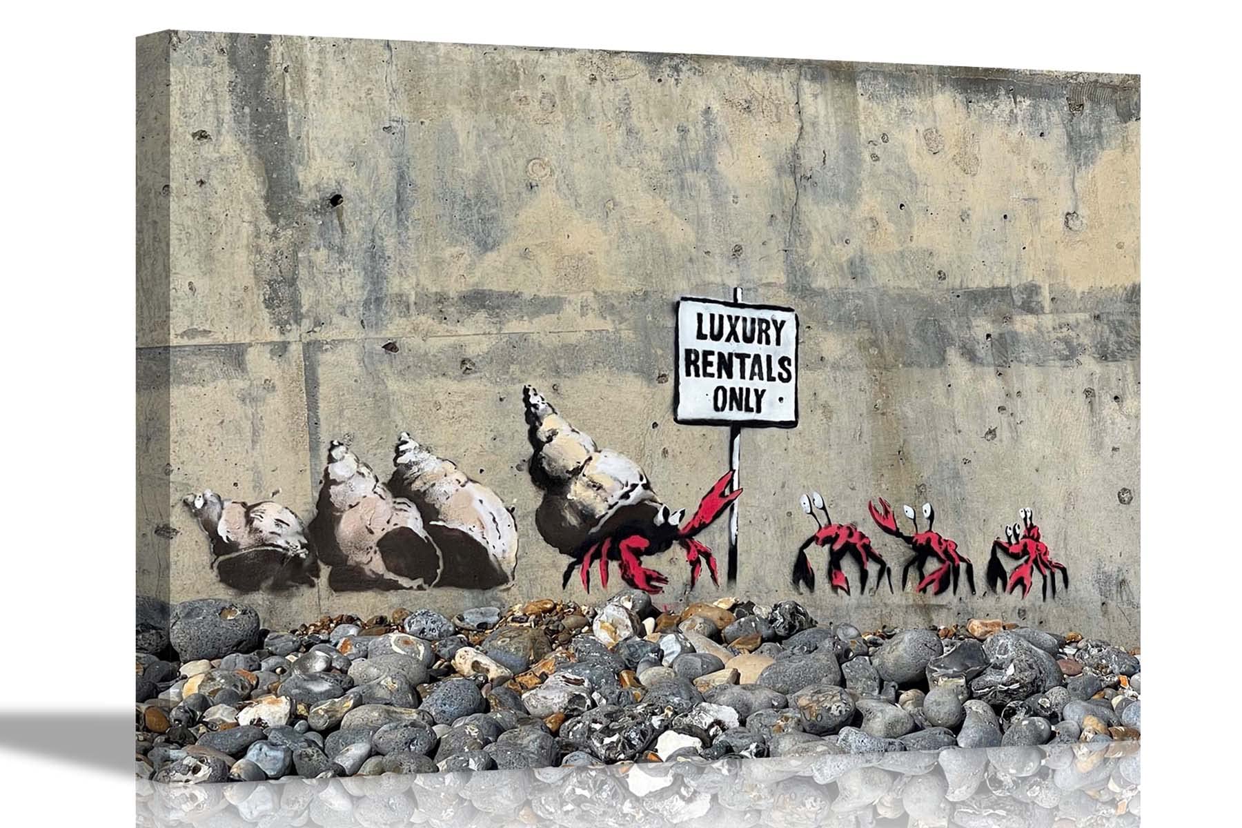 Artley Prints Multicoloured Crabs Luxury Rentals Only By Banksy Canvas Pictures Framed Prints Wall Art Home Office Work Artwork 60 X 40Cm (24 X 16 Inches) A2