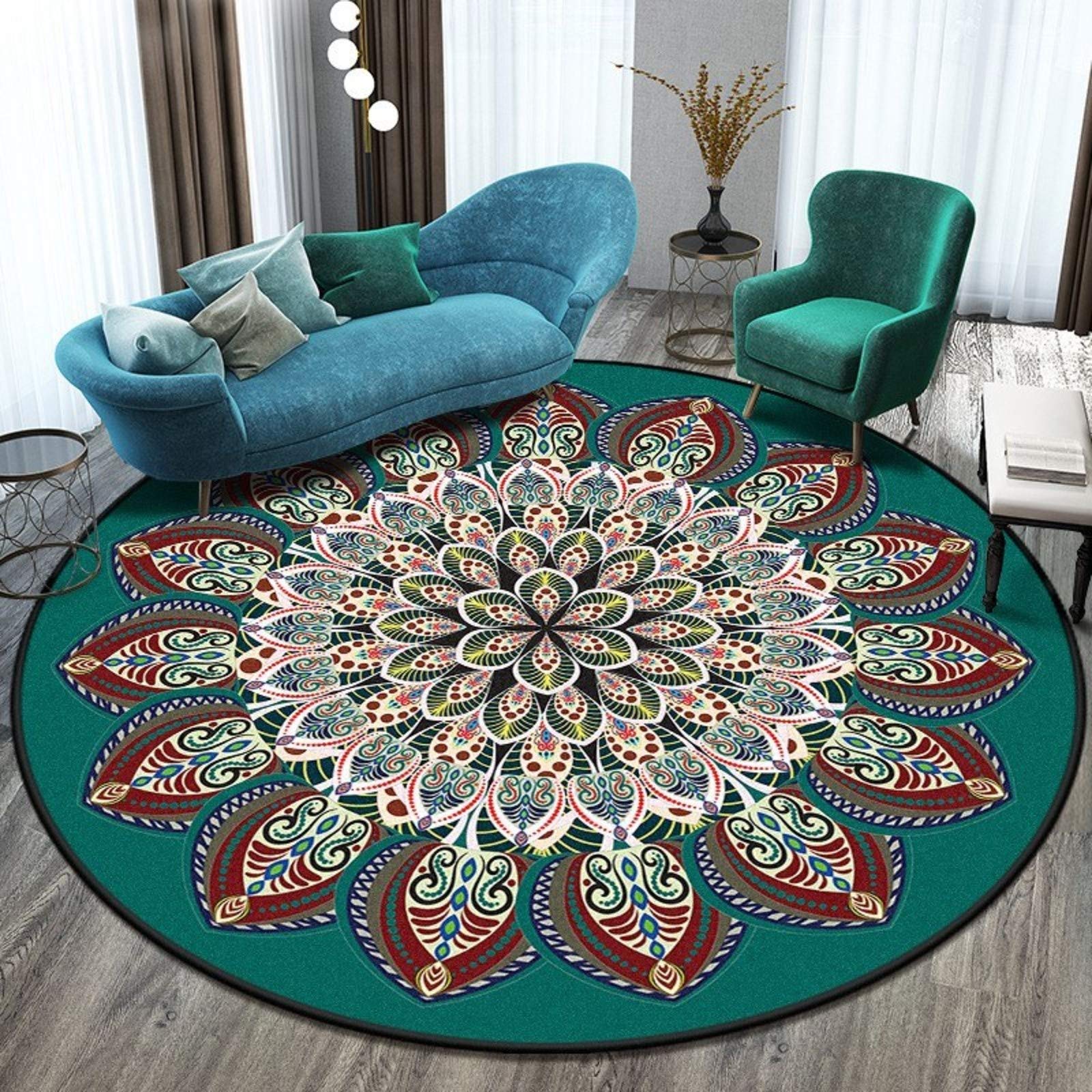 Etniczny styl retro mandala dywan okrągły dywan nordycki balkon stolik kawowy wiszący kosz salon dekoracja mata średnica - Dz36-5 średnica 100 cm