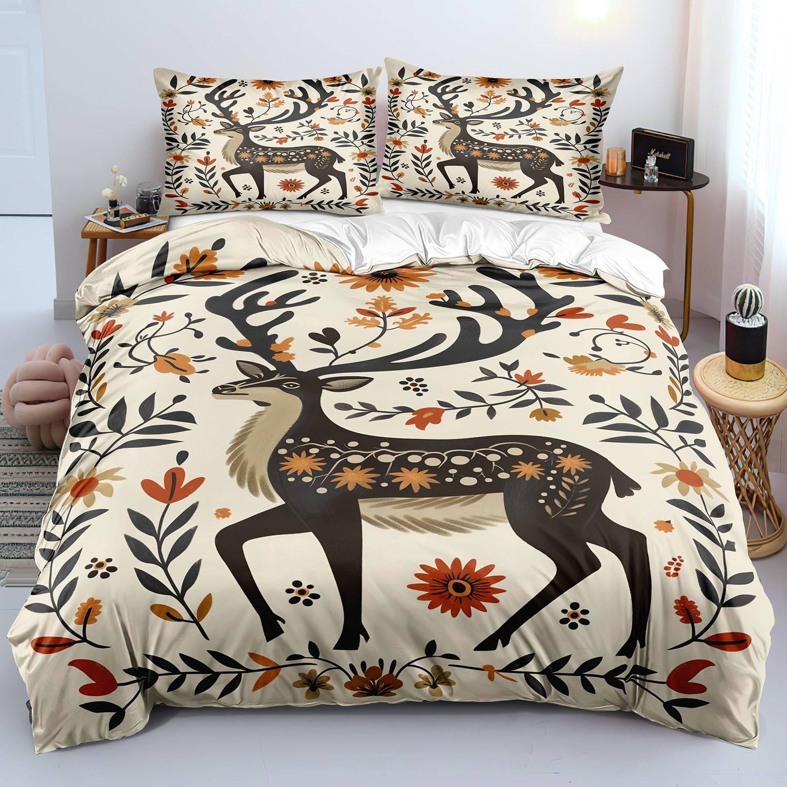 Housse de couette 140x200 cerf anti-plis et facile à enfiler avec son zip