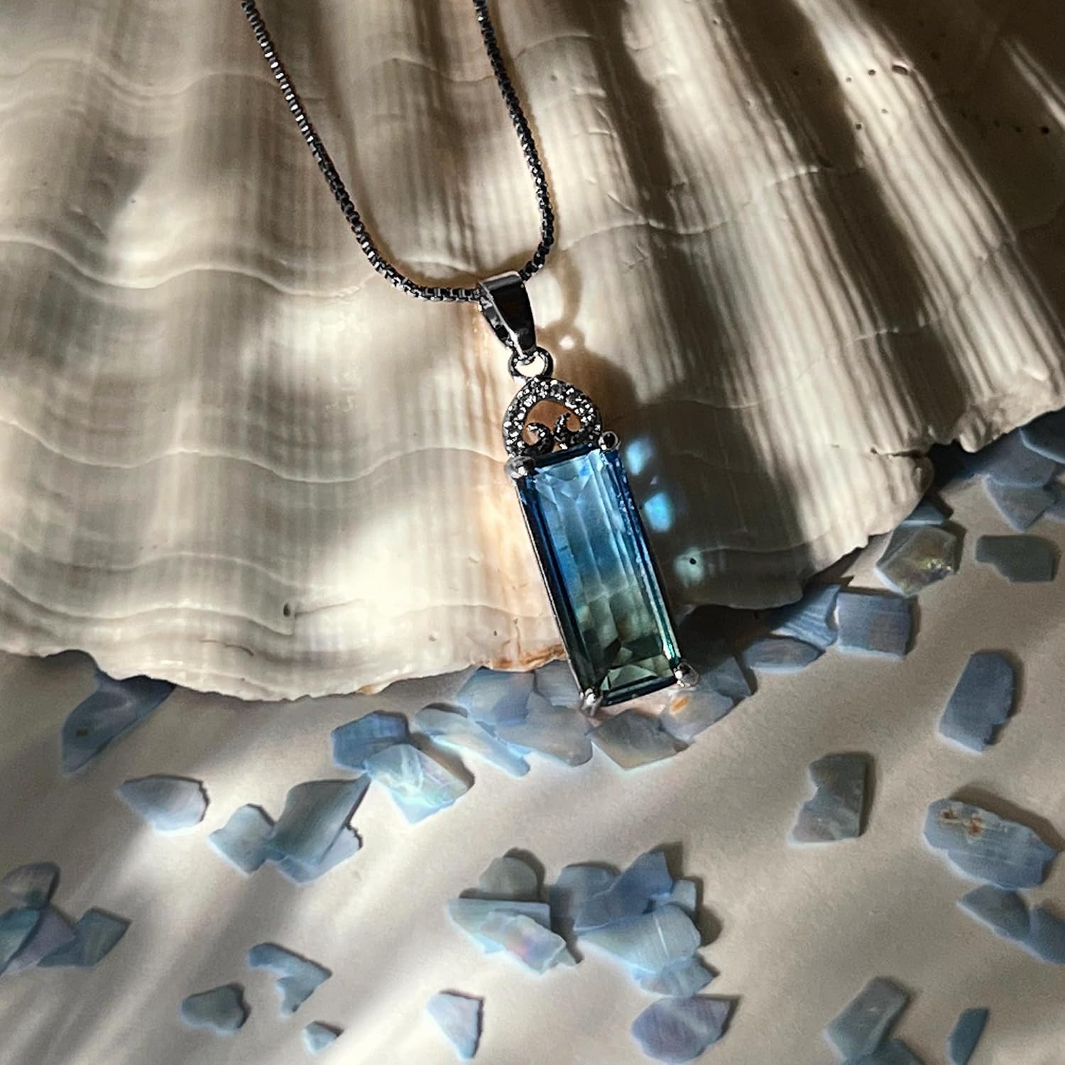 925 Sterling Silver Cubic Zirconia Necklace, Blue Crystal Pendant,Friendship Necklace, Gifts for Friends, Daughters, Wives, Mothes Day Gifts, Valentines Day Gift, Necklaces for Women - Image 2