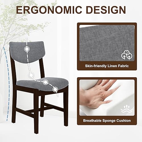 Miniatura 5 de Juego de comedor de madera de 5 piezas, mesa de comedor moderna de mediados de siglo y 4 sillas tapizadas, mesa rectangular con sillas, patas de