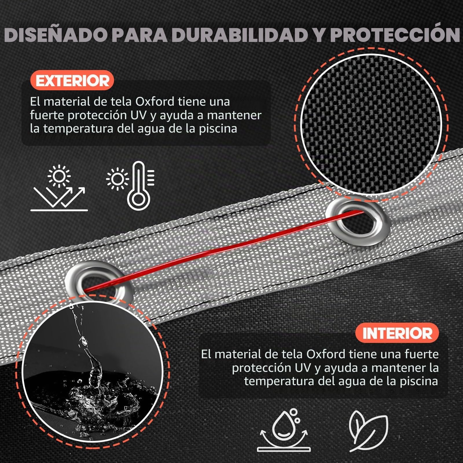 Cubre Piscina Rectangular 420D 305x205 para 300x200cm con Ojales | Negro, 420D Oxford, con Ojales Reforzados, Impermeable, Anti-UV y Resistente al Desgarro, para INTEX y BESTWAY