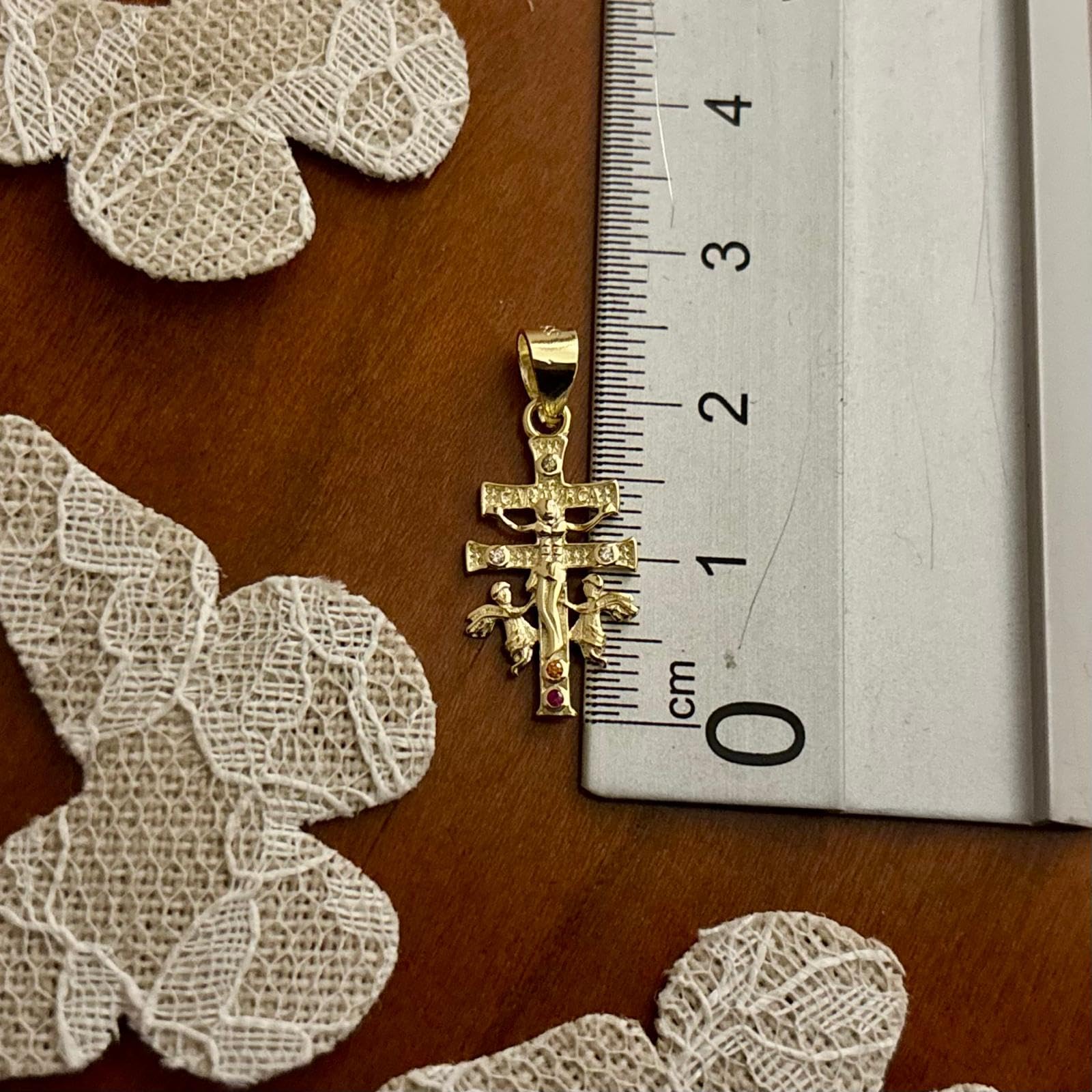 Cruz de Caravaca de Plata de ley chapada dorada con Circonitas 20x10mm