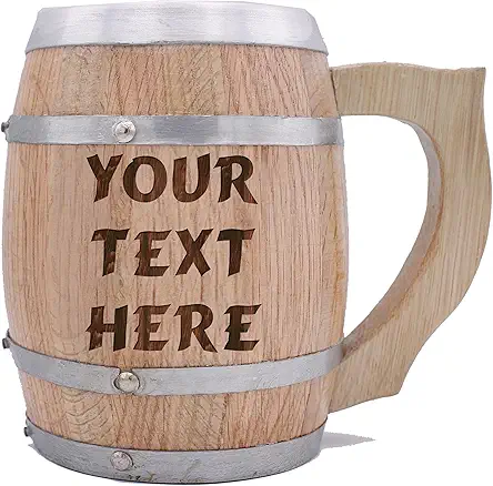 Personalized 24 oz Oak Wooden Barrel Beer Mug...
