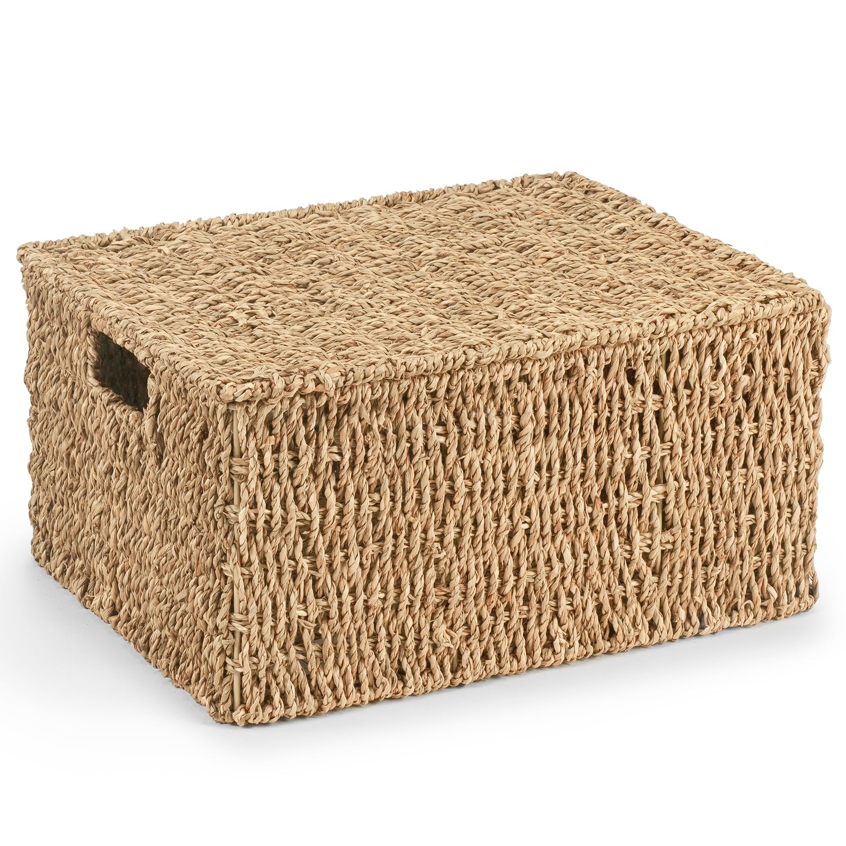 Woodluv Storage Boxes with Lids, Woven Natural Seagrass, Nesting Storage Baskets for Shelves, Gift Hamper Basket | Shelf Hamper Organiser for Bathroom, Bedroom, Kitchen & Home Office, XLarge