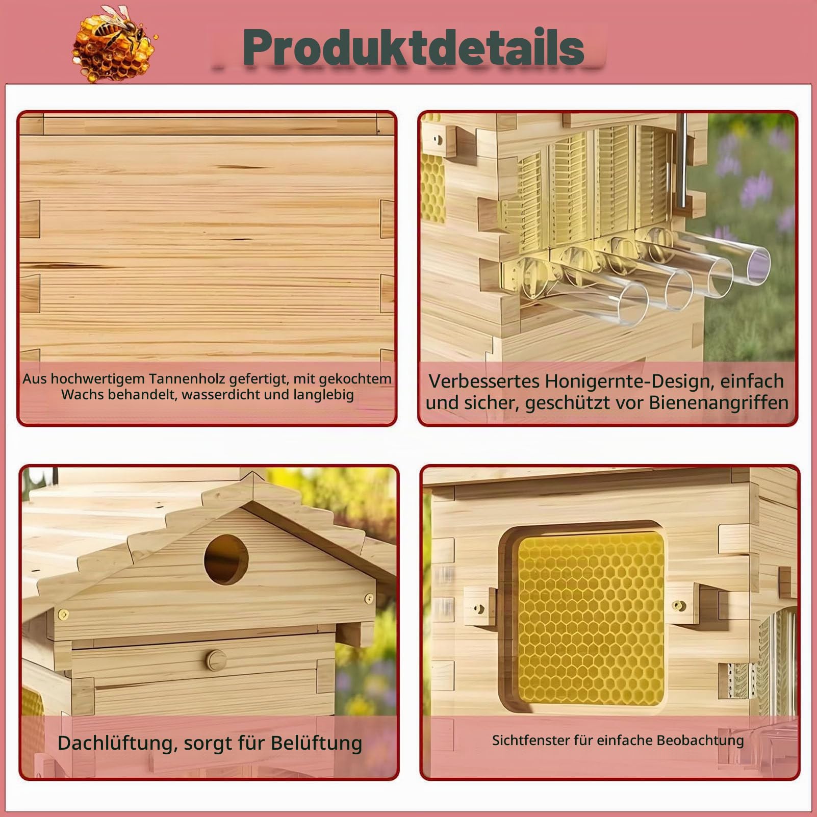 Imker-Starterset, Flow Hive Bienenstock, komplettes, wachsüberzogenes Bienenstock-Set mit Honigschleuder, Keine Störung der Bienen nötig, geeignet für Anfänger