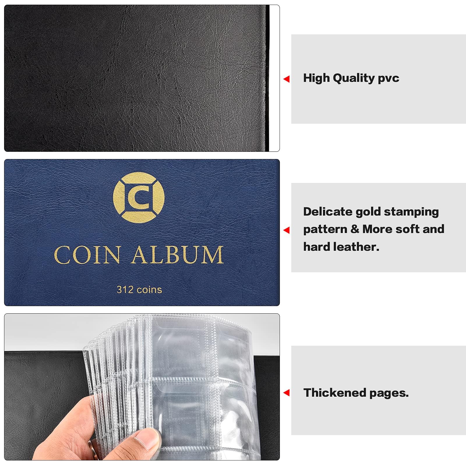 Amazon.com: 硬幣收藏書架專輯,適合收藏家,312 個口袋活頁夾,適用於20 25 27 30 38 46 公釐。 硬幣收集用品收納架,適用於銀幣、一分錢、鈔票紀念-  藍色: