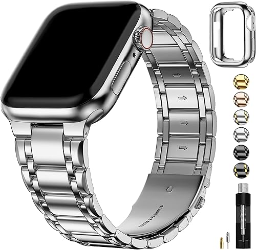 Fullmosa Bandas compatibles con Apple Watch de 41mm, 40mm, 38mm, acero inoxidable iWatch con estuche para Apple Watch Series 9, 8, 7, 6, 5, 4, 3, 2,