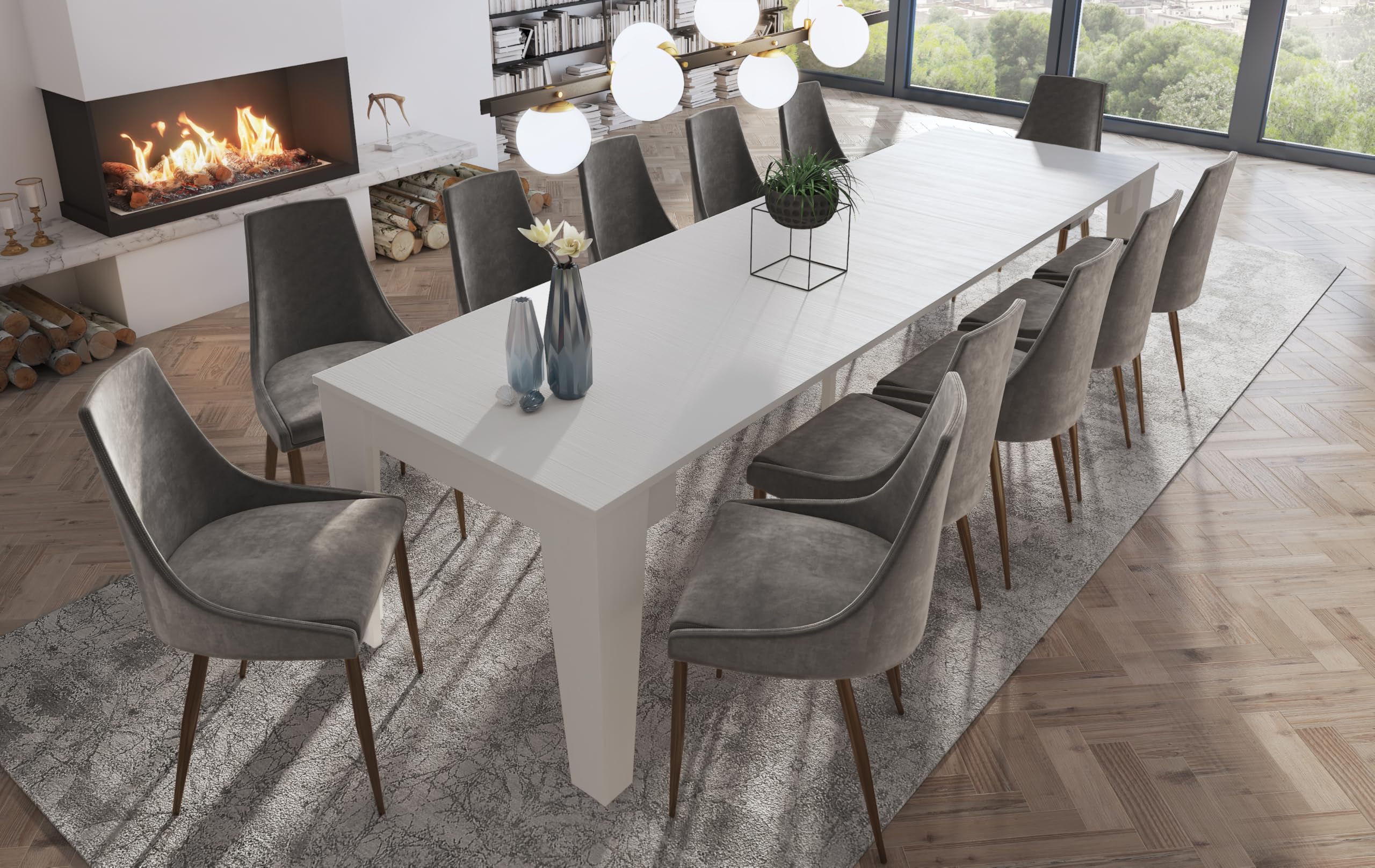 Arreditaly Consolle Allungabile Moderna Tavolo Estensibile Da 54 A 306 cm Con 6 Allunghe Ideale Per 14 posti Salvaspazio Guide In Metallo Design Per Soggiorno Salotto Cucina Ingresso Bianco