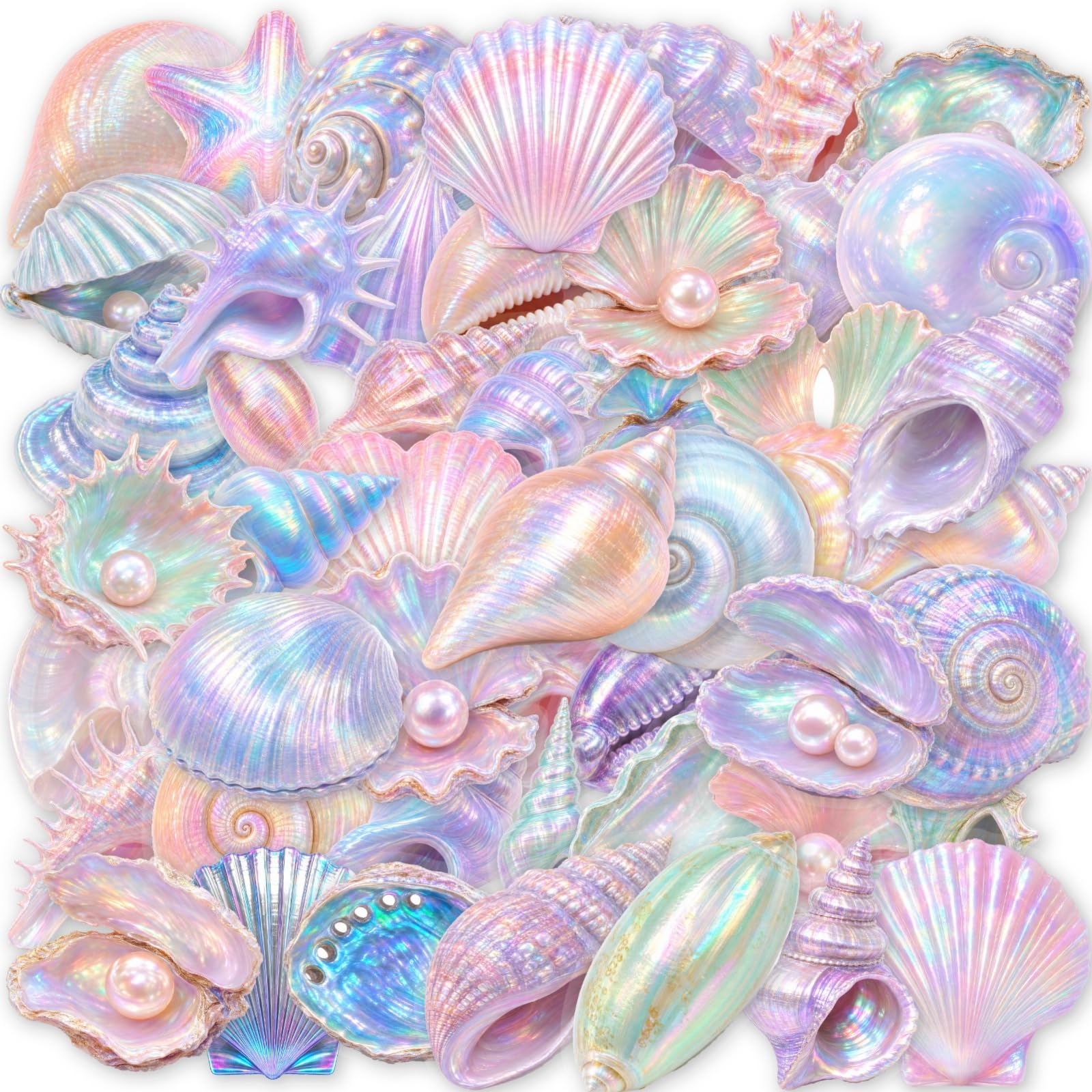 50 Pcs Iridescent Ocean Shell Decals Natural Element Stickers for Notebook