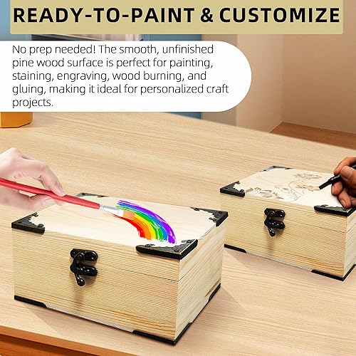 Miniatura 5 de Caja de madera sin pintar sin terminar de 6.7 x 5.1 x 3.1 pulgadas, con tapa con bisagras para manualidades, almacenamiento de joyas, caja de pino