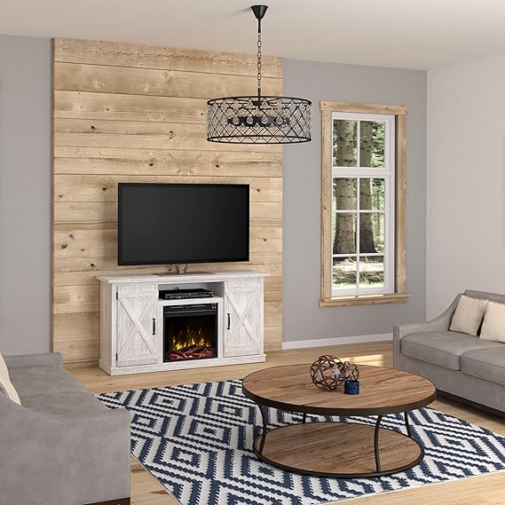 Twin Star Home Cottonwood 55" TV Stands with Electric Fireplace, Sargent Oak Home