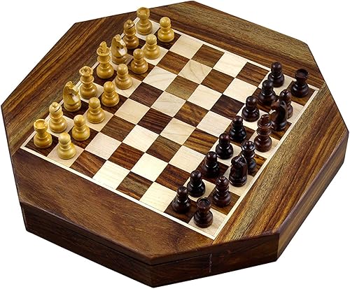 Miniatura 3 de Juego de piezas de ajedrez con forma de octángulo magnético y juegos de viaje de tablero de madera con almacenamiento de 9 pulgadas, regalos de