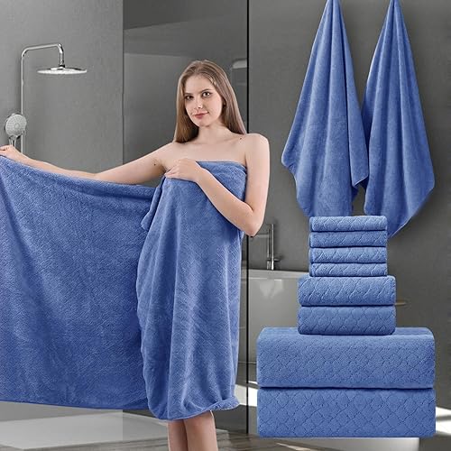 Ycosy Juego de toallas de baño de 8 piezas, 2 toallas de baño grandes de gran tamaño, 2 toallas de mano y 4 toallas faciales, toalla de ducha de