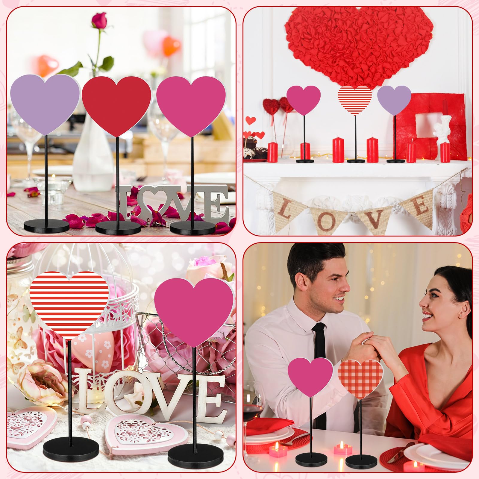 5-teiliges Herz-Schild-Set Aus Holz – Valentinstag-Deko Für Tisch, Hochzeit Oder Party In Rot, Rosa & Weiß