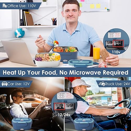 Miniatura 2 de Fiambrera eléctrica calentador de alimentos con contenedores dobles de 1.5 L, lonchera térmica portátil a prueba de fugas de 80 W para adultos,