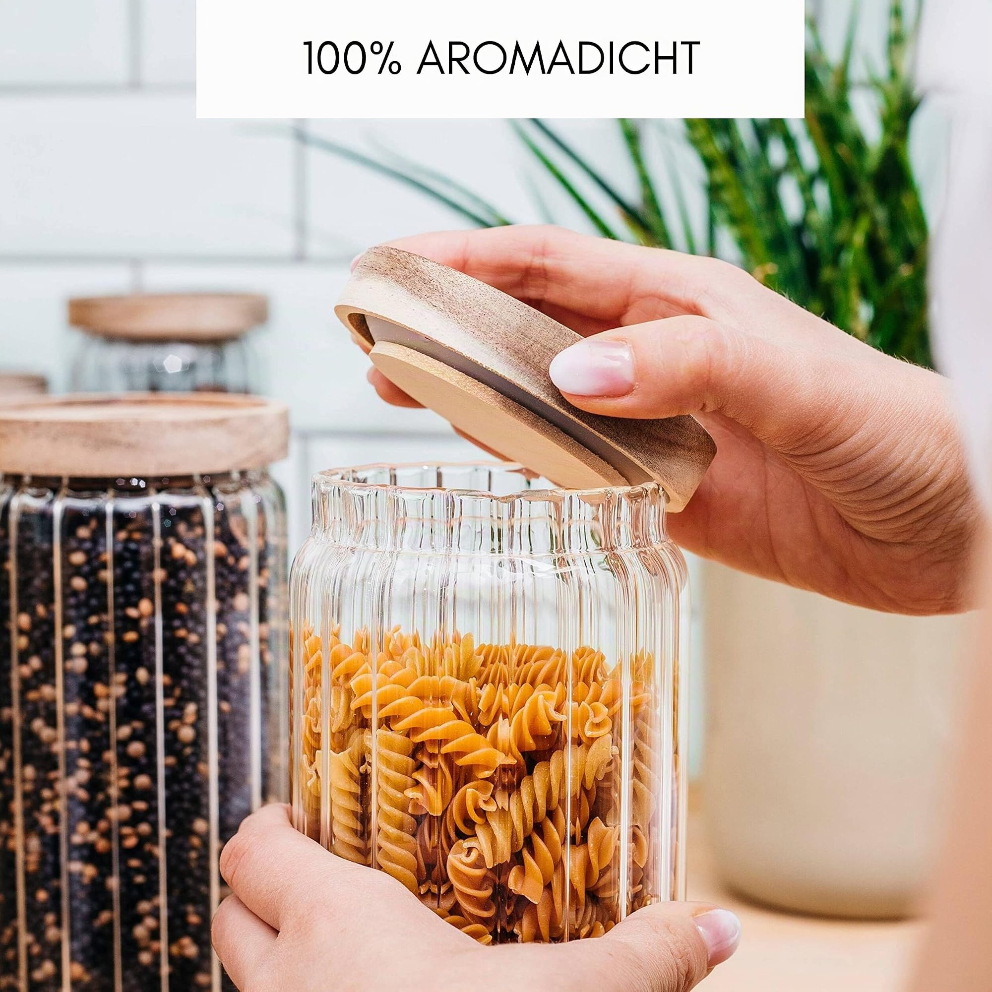 Econovo® Vorratsgläser geriffelt (300ml - 500ml - 700ml -1000ml | 4-tlg.), stapelbar und luftdicht, Vorratsbehälter mit Rillen Set, Vorratsdosen Glas-Behälter für Lebensmittel groß & klein
