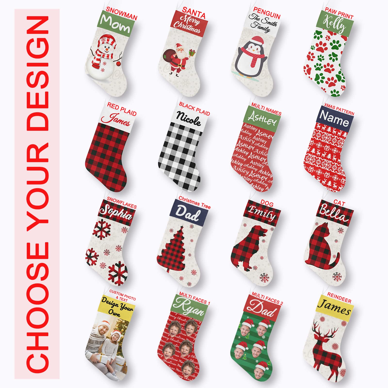 Boffihuxaw Personalized Christmas Stockings Custom Family Stockings with Name Customized Xmas Holiday Decor, Cat Pattern