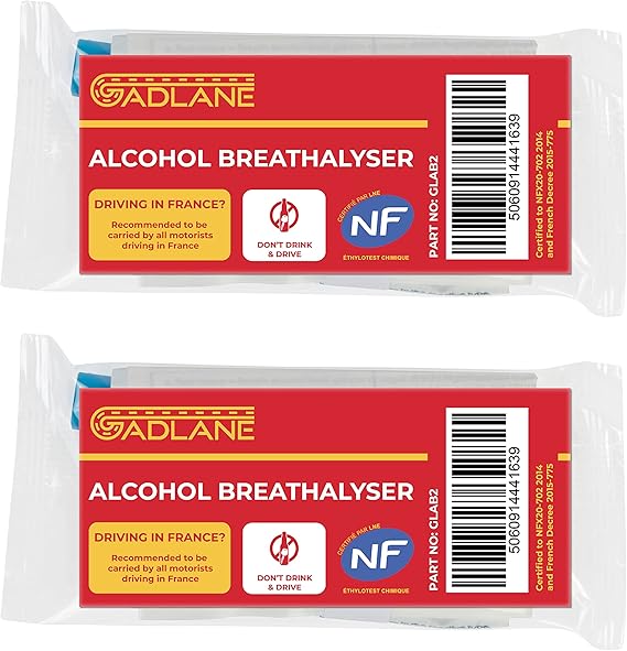 GADLANE Alcohol Breathalysers France 2 Pack Single Use, Disposable