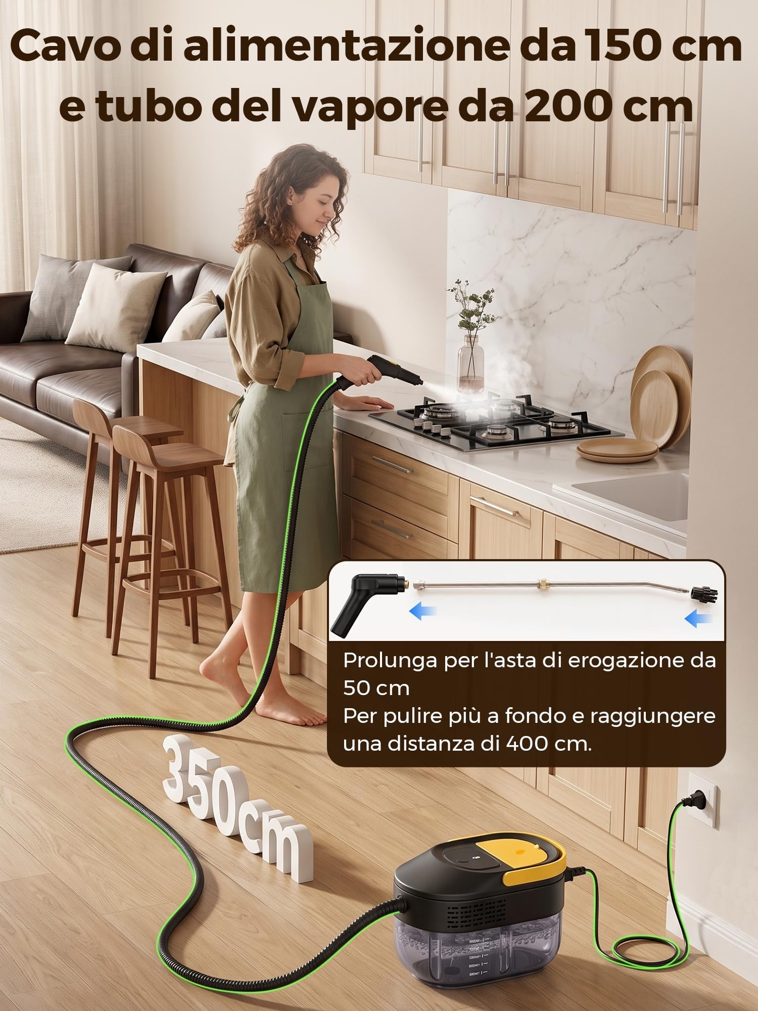 Pulitore a Vapore Portatile Potente 2500W: 1600ml Steam Cleaner