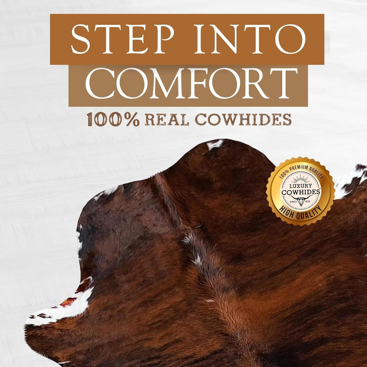 Sunshine Cowhides 100% Genuine Dark Brindle Tricolor Cowhide Rug - Modern Style Animal Skin Rug & Floor Carpet - Home Decor Area Rug for Living Room, Bedroom, Office & Kitchen Decor - Large (6x6-7ft)