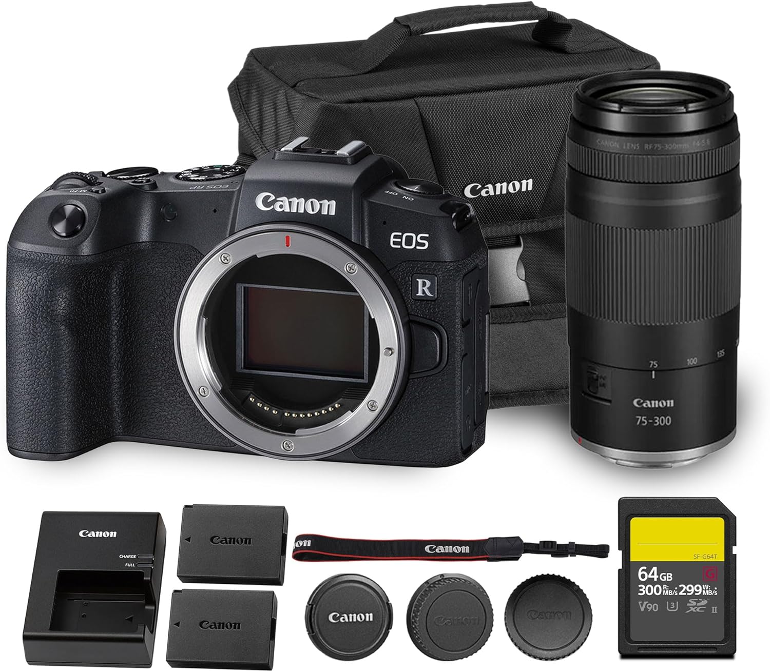 Canon EOS RP Mirrorless Camera | 26.2MP Full Frame Sensor | 4K Video Recording | Lightweight Compact Camera for Travel and Everyday Content Creation + Canon RF 75-300mm Lens + 64GB Card + More