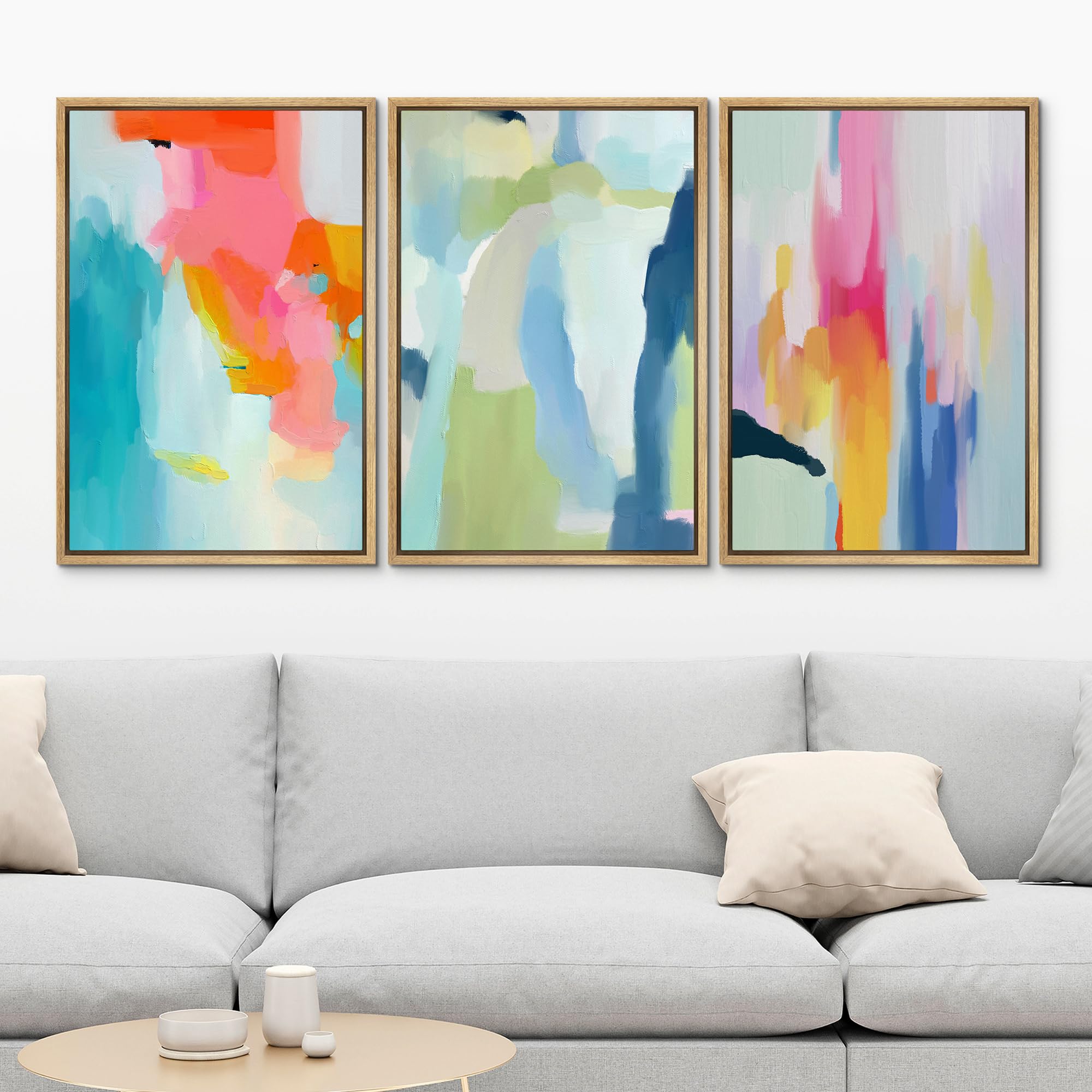 MUDECOR Framed Canvas Print Wall Art Colorful Abstract Prints Minimalist Modern Wall Art Preppy Room Decor for Bedroom - 16"x24"x3 Natural Product Image 2